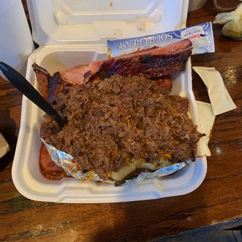 Triple J's Smokehouse - Big J loaded Baked Potato! - Barbeque Near Me - Houston, Texas Triple J's Smokehouse - Big J loaded Baked Potato! - Barbeque Near Me - Houston, Texas