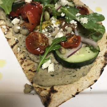 Tuscany Cafe - Grilled Flatbread with Black-eyed Pea Hummus, Fire Roasted Peppers, Mint Marinated Cucumbers and Cherry Tomatoes - Chicken Wings Near Me - Birmingham, Alabama Tuscany Cafe - Grilled Flatbread with Black-eyed Pea Hummus, Fire Roasted Peppers, Mint Marinated Cucumbers and Cherry Tomatoes - Chicken Wings Near Me - Birmingham, Alabama