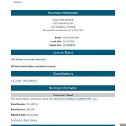 They are licensed insured and bonded. All licensing is up-to-date.