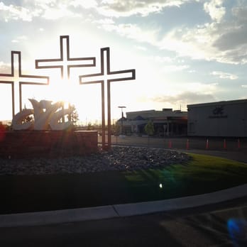 Cielo Vista Church - Recently built traffic circle featuring three crosses and the CVC logo. - Churches Near Me - El Paso, Texas