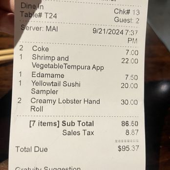 Kanpai - List of what we ordered and price - Sushi Bars Near Me - Santa Monica, California