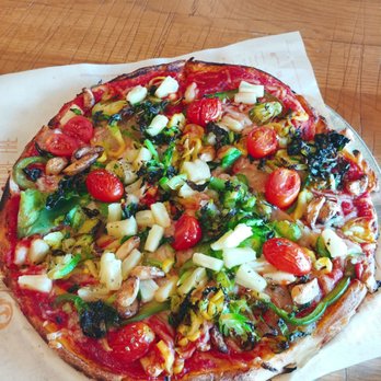 Blaze Pizza - Double crust, spicy sauce, veg cheese, broccoli, baby tomatoes, pineapple, brussel sprouts, peppers, roasted garlic, and oregano. - Pizza Near Me - Miami, Florida Blaze Pizza - Double crust, spicy sauce, veg cheese, broccoli, baby tomatoes, pineapple, brussel sprouts, peppers, roasted garlic, and oregano. - Pizza Near Me - Miami, Florida