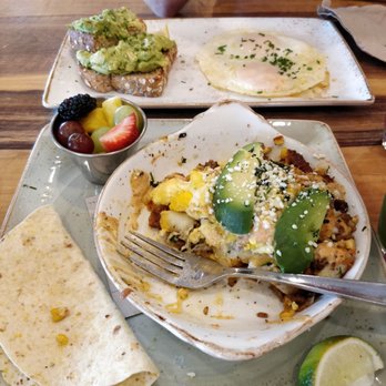 First Watch - Avocado Toast w/eggs and Elote Scramble w/fruit and tortillas - Breakfast & Brunch Near Me - Tucson, Arizona