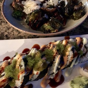Three's Bar & Grill - Bacon Fried Brussel Sprouts + Godzilla Roll - Asian Fusion Near Me - Kihei, Hawaii Three's Bar & Grill - Bacon Fried Brussel Sprouts + Godzilla Roll - Asian Fusion Near Me - Kihei, Hawaii