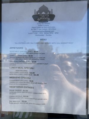 Menu photo 2 Curry On Wheels Ontario, OR
