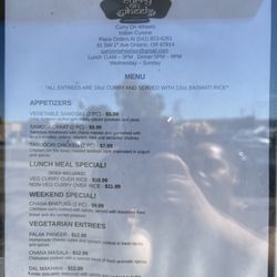 Curry On Wheels - Menu 8/11/23