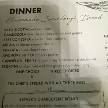 Esther's Kitchen - This section of the menu is confusing.  These are not bread varieties but bread spread options.  Make a slight change to the menu to clarify - Italian Near Me - Las Vegas, Nevada