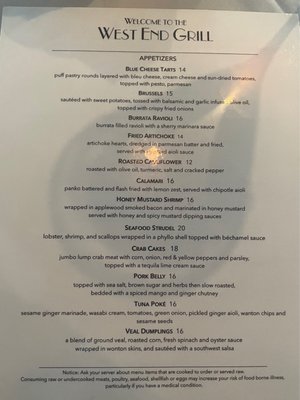 Menu photo 1 The West End Grill Ann Arbor, MI Menu photo 1 The West End Grill Ann Arbor, MI