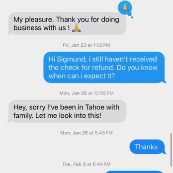 Marin Mazda - Message showing he confirmed that we will get full refund but no check was ever mailed - Car Dealers Near Me - San Rafael, California Marin Mazda - Message showing he confirmed that we will get full refund but no check was ever mailed - Car Dealers Near Me - San Rafael, California