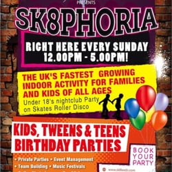 SK8 Leeds - SK8PHORIA Sunday 12.00pm - 5.00pm, for Kids & families Roller Disco at the Highlight Club on Great George St, Leeds, LS2 8ER.