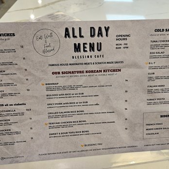 Blessing Cafe - The Lunch menu after the re-opening August 6th, 2025. - Korean Near Me - Vienna, Virginia