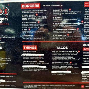 Vito's Burgers - Food Menu. Drinks on the back. - Chicken Wings Near Me - Schaumburg, Illinois Vito's Burgers - Food Menu. Drinks on the back. - Chicken Wings Near Me - Schaumburg, Illinois