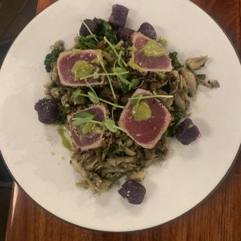 Lehua Restaurant - Seared tuna with gnocchi and mushrooms - Hawaiian Near Me - Hilo, Hawaii Lehua Restaurant - Seared tuna with gnocchi and mushrooms - Hawaiian Near Me - Hilo, Hawaii