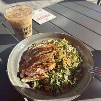 Suffolk Punch Brewing - SouthPark - Iced latte, chopped chipotle salad with fried chicken, outdoor patio - Brewpubs Near Me - Charlotte, North Carolina