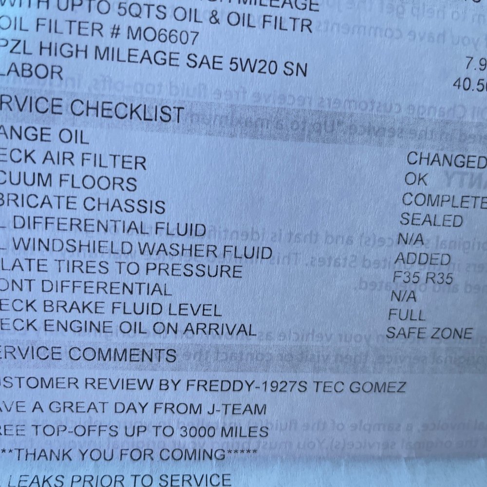 Jiffy Lube Oil Change - Said windshield wiper fluid filled with it was empty as when i came - Auto Repair Near Me - Chino, California Jiffy Lube Oil Change - Said windshield wiper fluid filled with it was empty as when i came - Auto Repair Near Me - Chino, California