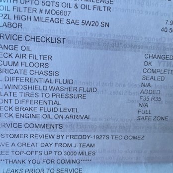 Jiffy Lube - Said windshield wiper fluid filled with it was empty as when i came - Auto Repair Near Me - Chino, California Jiffy Lube - Said windshield wiper fluid filled with it was empty as when i came - Auto Repair Near Me - Chino, California