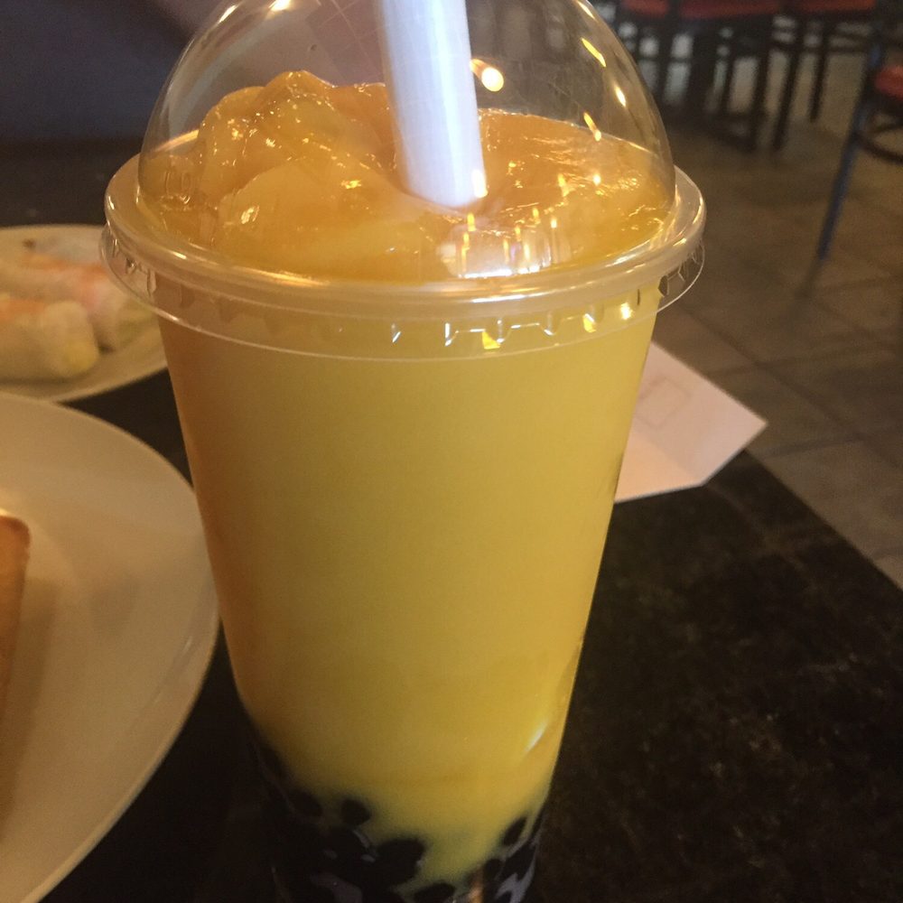 Fresh mango bubble tea. Pretty big Fresh mango bubble tea. Pretty big