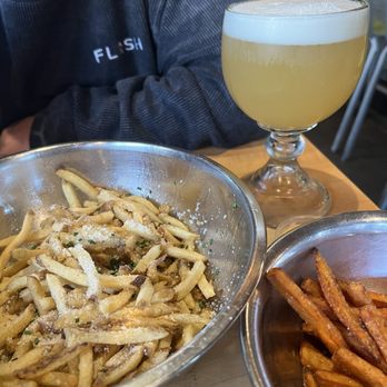 Hopdoddy Burger Bar - Parmesan Truffle Fries & Sweet Potato Fries with a side brew - Burgers Near Me - Tustin, California Hopdoddy Burger Bar - Parmesan Truffle Fries & Sweet Potato Fries with a side brew - Burgers Near Me - Tustin, California