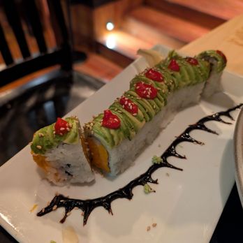 Sunda New Asian - River North - Sweet potato caterpillar sushi. This was good vegan sushi. - Asian Fusion Near Me - Chicago, Illinois Sunda New Asian - River North - Sweet potato caterpillar sushi. This was good vegan sushi. - Asian Fusion Near Me - Chicago, Illinois