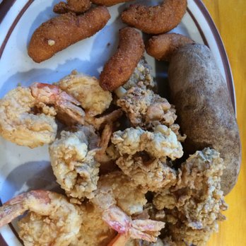 Riverside Fish House - 2 combo plate oysters and fantail shrimp picture as served - Seafood Near Me - Dallas, North Carolina