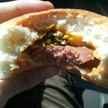 Czech Stop - Inside of a sausage jalapeno and cheese kolache - Bakeries Near Me - West, Texas Czech Stop - Inside of a sausage jalapeno and cheese kolache - Bakeries Near Me - West, Texas
