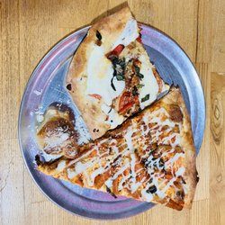 Margherita Square, Buffalo Pie Slice, Garlic Knot