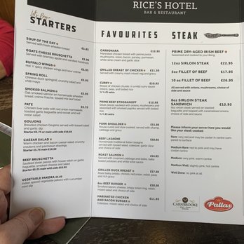 Rices Hotel - Menu - Burgers Near Me - Newry, NYM