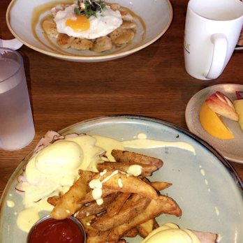 OEB Breakfast - 124 Street - Breakfast Classic eggs Benedict & Pierogies and duck.  Both were beautifully presented to us in a very short amount of time! - Breakfast & Brunch Near Me - Edmonton, Alberta