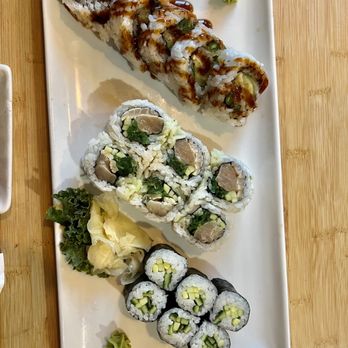 Arigato Sushi - Veggie Tempura Roll Sweet Tangy Roll Cucumber Roll - Sushi Bars Near Me - Seattle, Washington Arigato Sushi - Veggie Tempura Roll Sweet Tangy Roll Cucumber Roll - Sushi Bars Near Me - Seattle, Washington