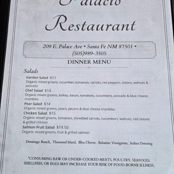 Palacio Cafe - Front of menu - Sandwiches Near Me - Santa Fe, New Mexico