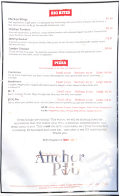Menu photo 4 The Au Gres Anchor Pub Au Gres, MI