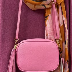 It's My Girlfriend's Boutique Consignment - Cashmere blend poncho with a pretty floral scarf! Don't forget to check out the made in Italy leather bag!