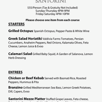Cafe Santorini - dineLA menu - Italian Near Me - Pasadena, California