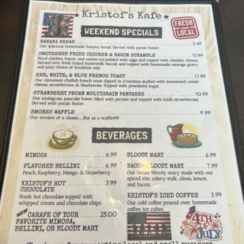 Kristof's Kafe - Specials - American Near Me - Davie, Florida