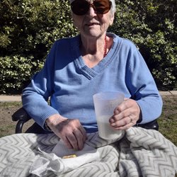 Temple Court Senior Care - Enjoying the beautiful backyard at Temple Garden and getting lots of love! Our pets were always welcome