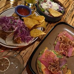 Generator Miami - Side salad, daily catch fish tacos, tuna tostada, margarita, green goddess
