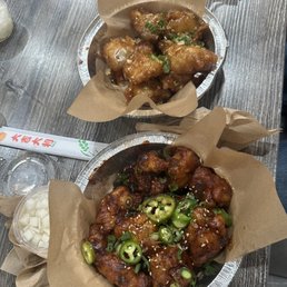 Small boneless honey garlic (top) and hot spicy (bottom) Small boneless honey garlic (top) and hot spicy (bottom)