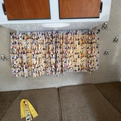 Simply Cheryl's - Closed view with enough gather. Custom tie backs on bed cushion in lower frame of picture.