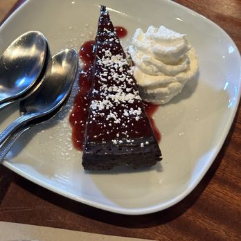 Armsby Abbey - Chocolate torte with raspberry rhubarb compote - New American Near Me - Worcester, Massachusetts