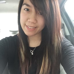 Haircut and blonde peekaboo highlights: front view