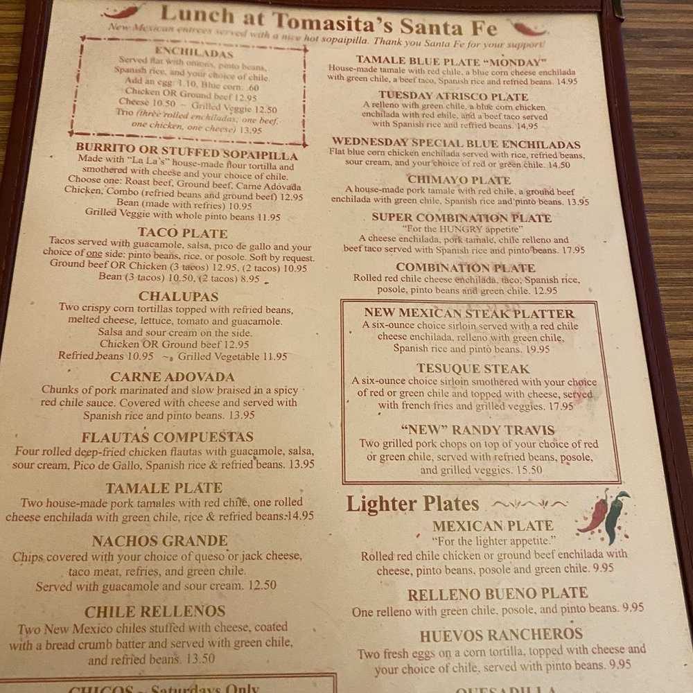 Tomasita's - Menu - New Mexican Cuisine Near Me - Santa Fe, New Mexico Tomasita's - Menu - New Mexican Cuisine Near Me - Santa Fe, New Mexico