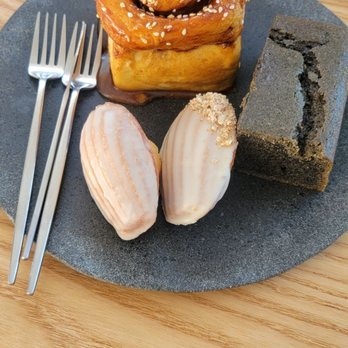 Modu Cafe - Miso honey cinnamon roll, Yuja and Boricha madeleines,  Black sesame mochi cake bar - Coffee & Tea Near Me - Los Angeles, California