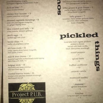 Project PUB - Page one menu. All compliment the rotating beers very nicely. - Beer Bar Near Me - Somerville, New Jersey Project PUB - Page one menu. All compliment the rotating beers very nicely. - Beer Bar Near Me - Somerville, New Jersey
