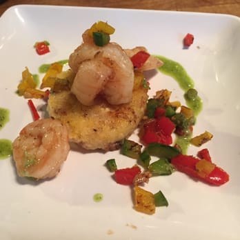 R Kitchen - Shrimp over grit cakes with a poblano sauce - New American Near Me - Charleston, South Carolina R Kitchen - Shrimp over grit cakes with a poblano sauce - New American Near Me - Charleston, South Carolina