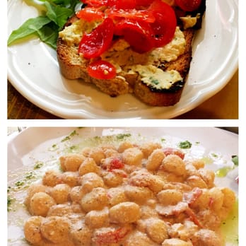 Rifugio Romano - Top: Bruschetta; Bottom: The most delicious gnocchi alive.  In walnut sauce perfection. - Pizza Near Me - Rome, RM