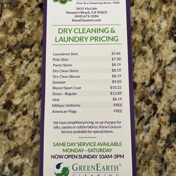 Kona Cleaners - Real price range indicated in the menu. Beware of the store owner trying to trick you the price range. - Sewing & Alterations Near Me - Newport Beach, California