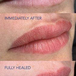 See the lip blush journey: before, immediately after, and fully healed. Natural, beautiful color that enhances your lips every day.