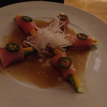Nabuki - Hamachi Loves You (avocado and mango wrapped in yellowtail, topped with jalapeño) - Japanese Near Me - Hinsdale, Illinois Nabuki - Hamachi Loves You (avocado and mango wrapped in yellowtail, topped with jalapeño) - Japanese Near Me - Hinsdale, Illinois