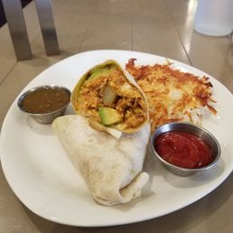Julio's Burrito - Mostly Chorizo and avocado burrito with hash browns on the side.
