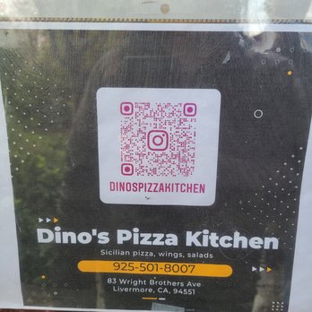 Dino's Pizza Kitchen - QR code to scan for the menu - 3/2023 - Pizza Near Me - Livermore, California